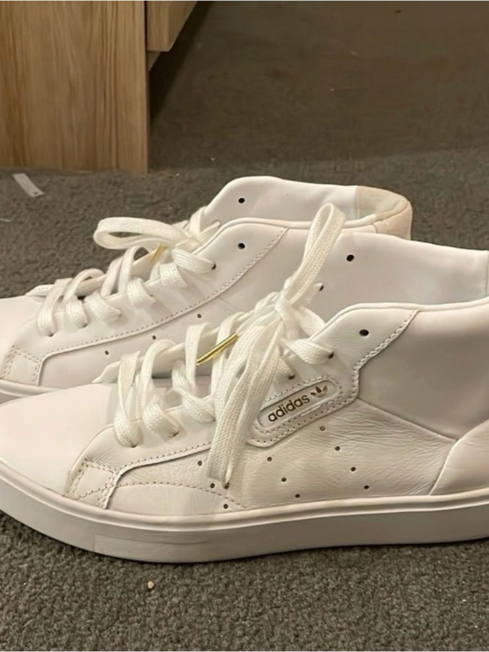 adidas White High-Top Sneakers with Gold Accent size 6.5